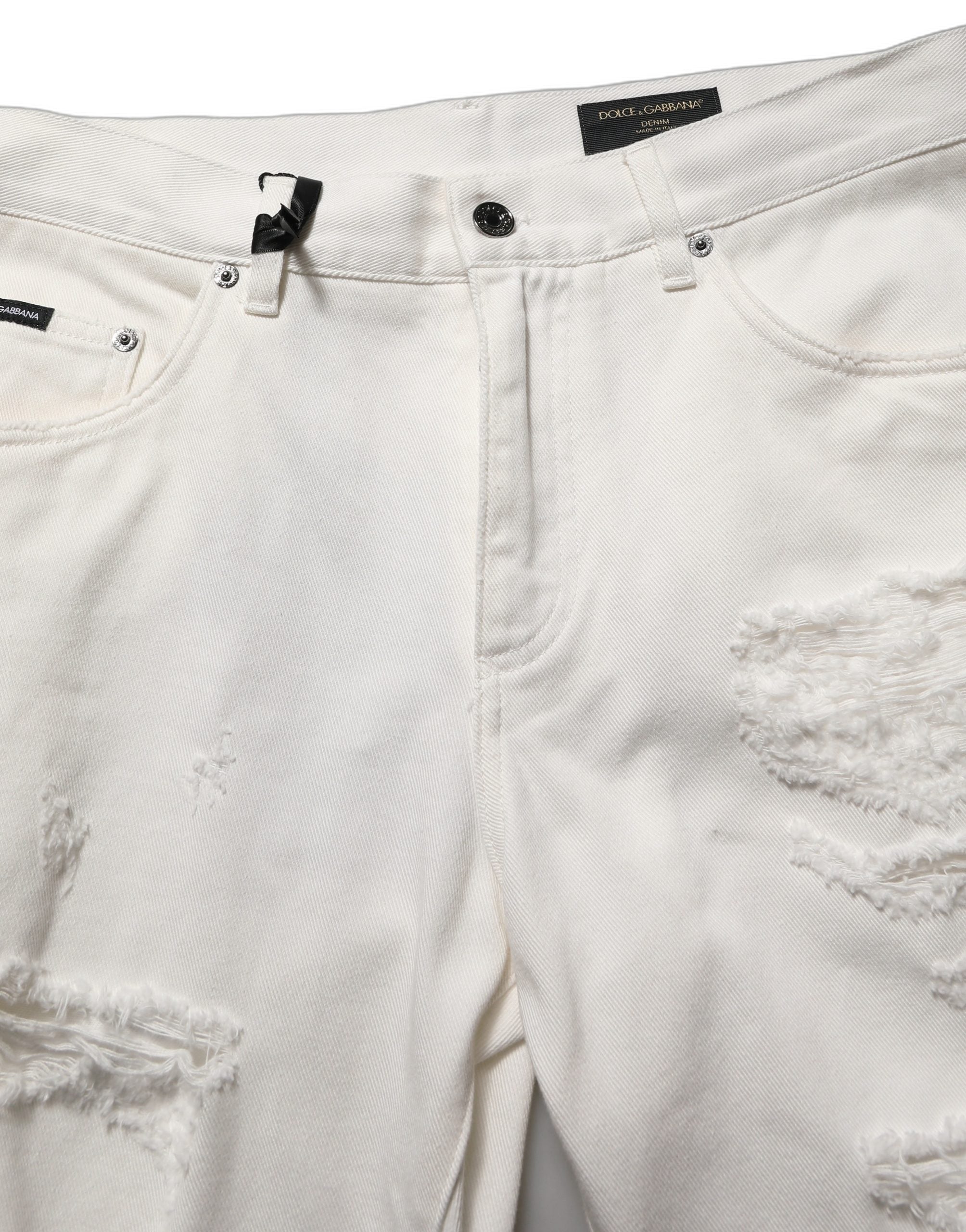 Distressed Cotton Jeans — White