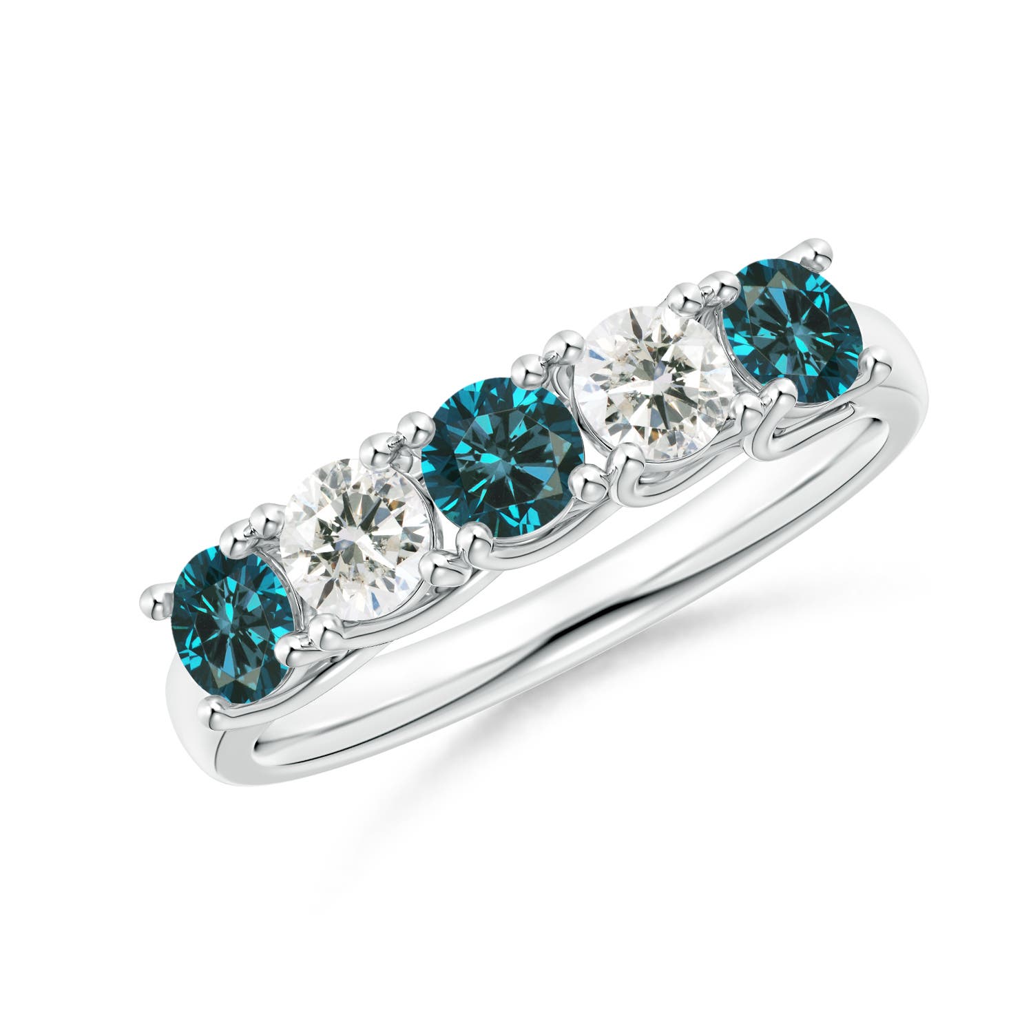 Angara 0.6 Carat Half Eternity Five Stone Enhanced Blue and White Diamond Wedding Ring in Platinum