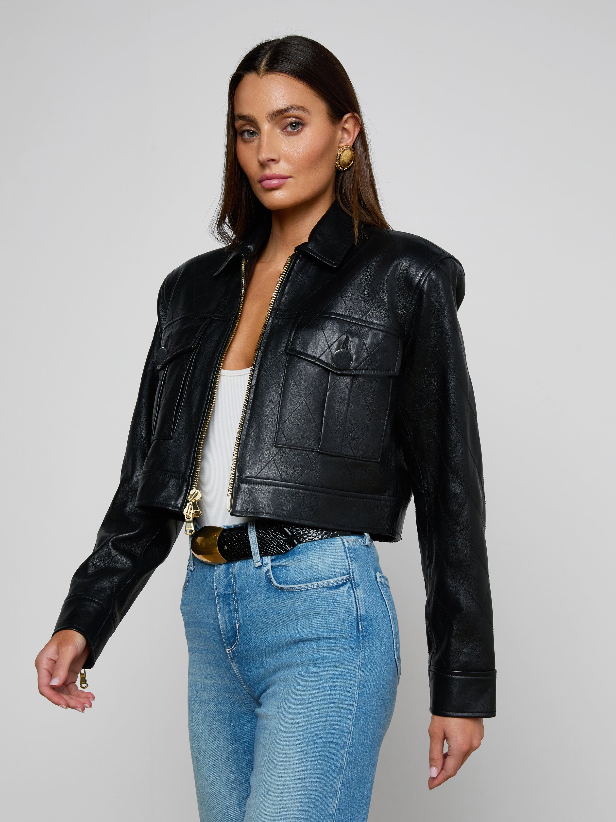 Micah Oversized Leather Jacket In Black