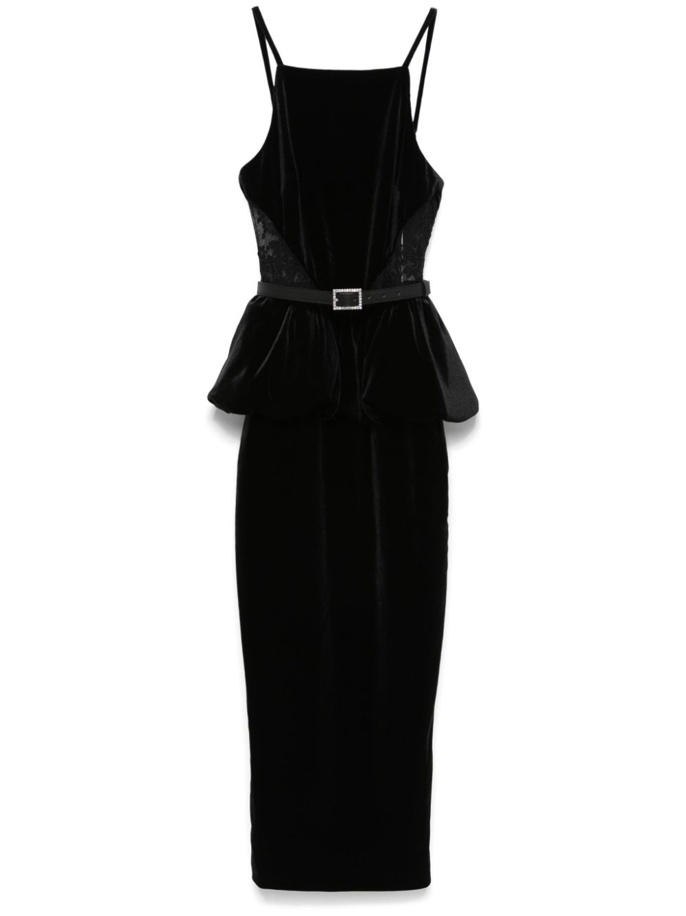 Velvet peplum midi dress - Black