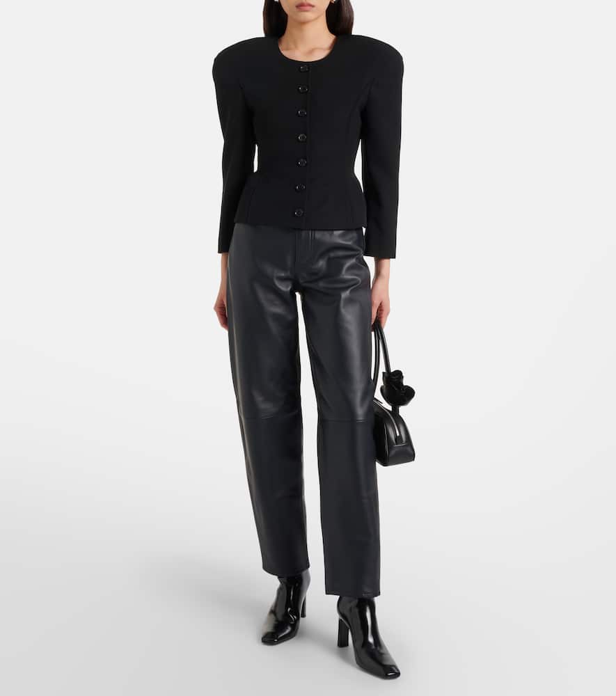 Neat leather straight pants