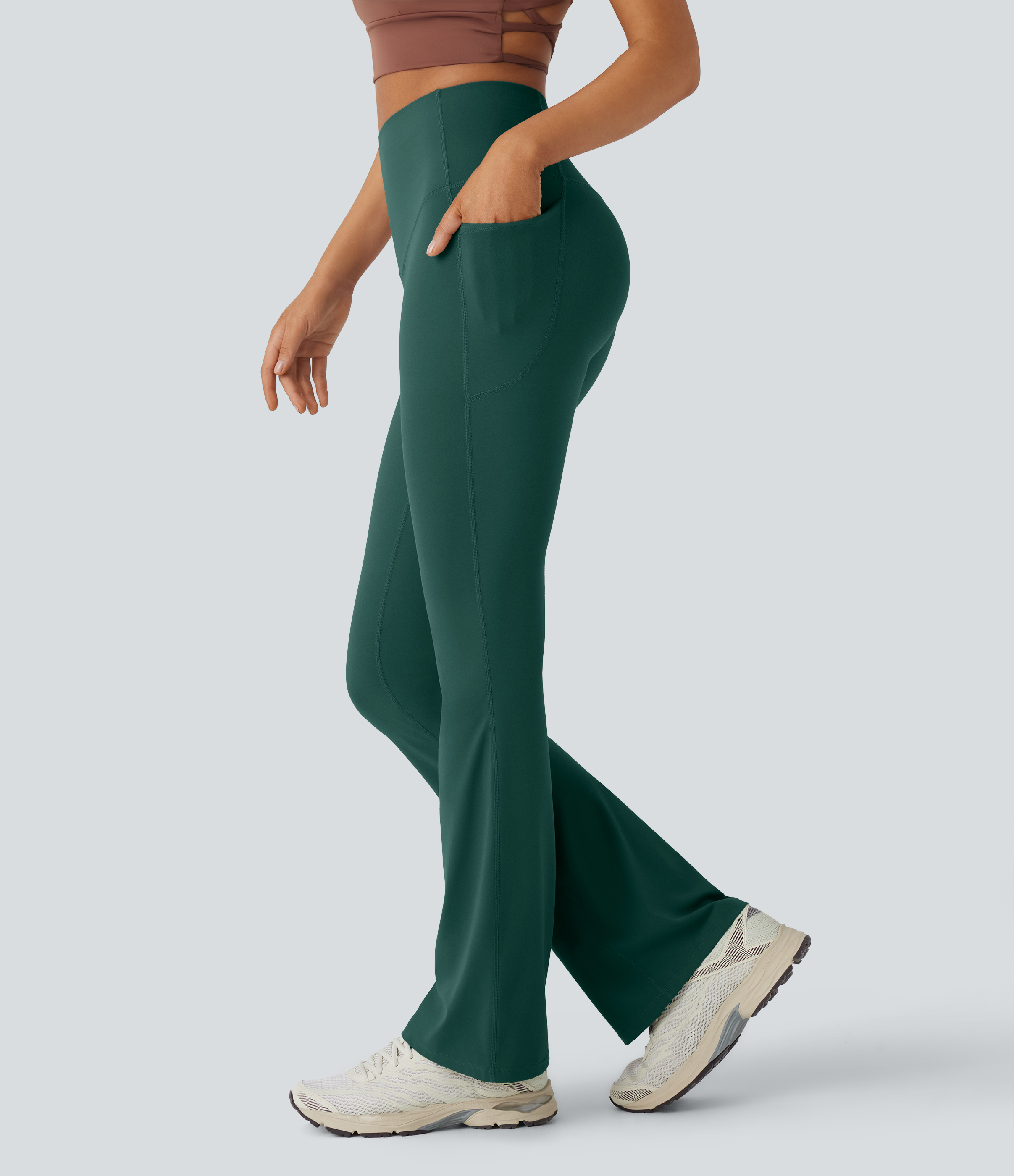 UltraSculpt™ High Waisted Tummy Control Pocket Shaping Yoga Bootcut Leggings  - June Bug