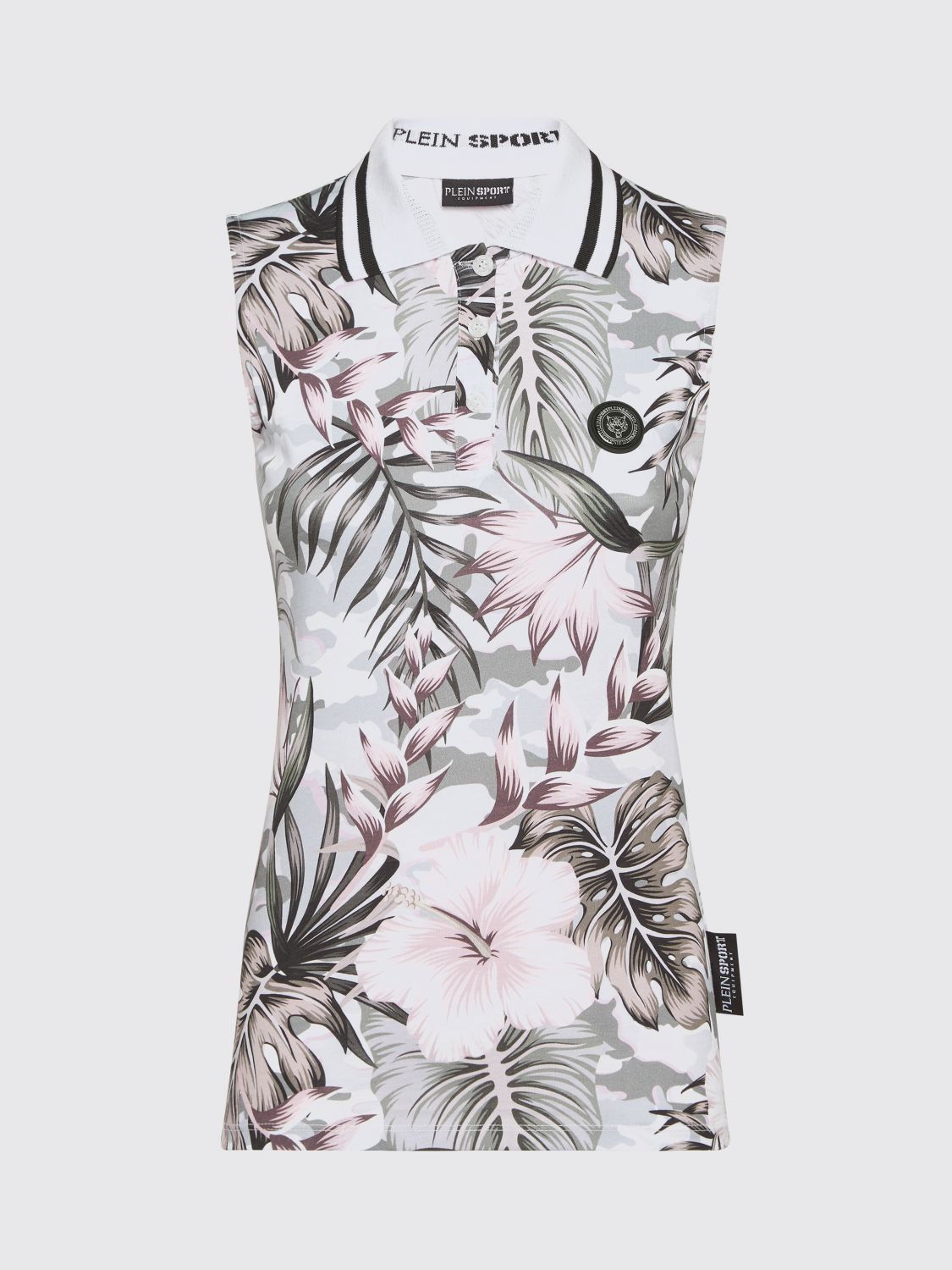 Floral sleeveless polo shirt - White