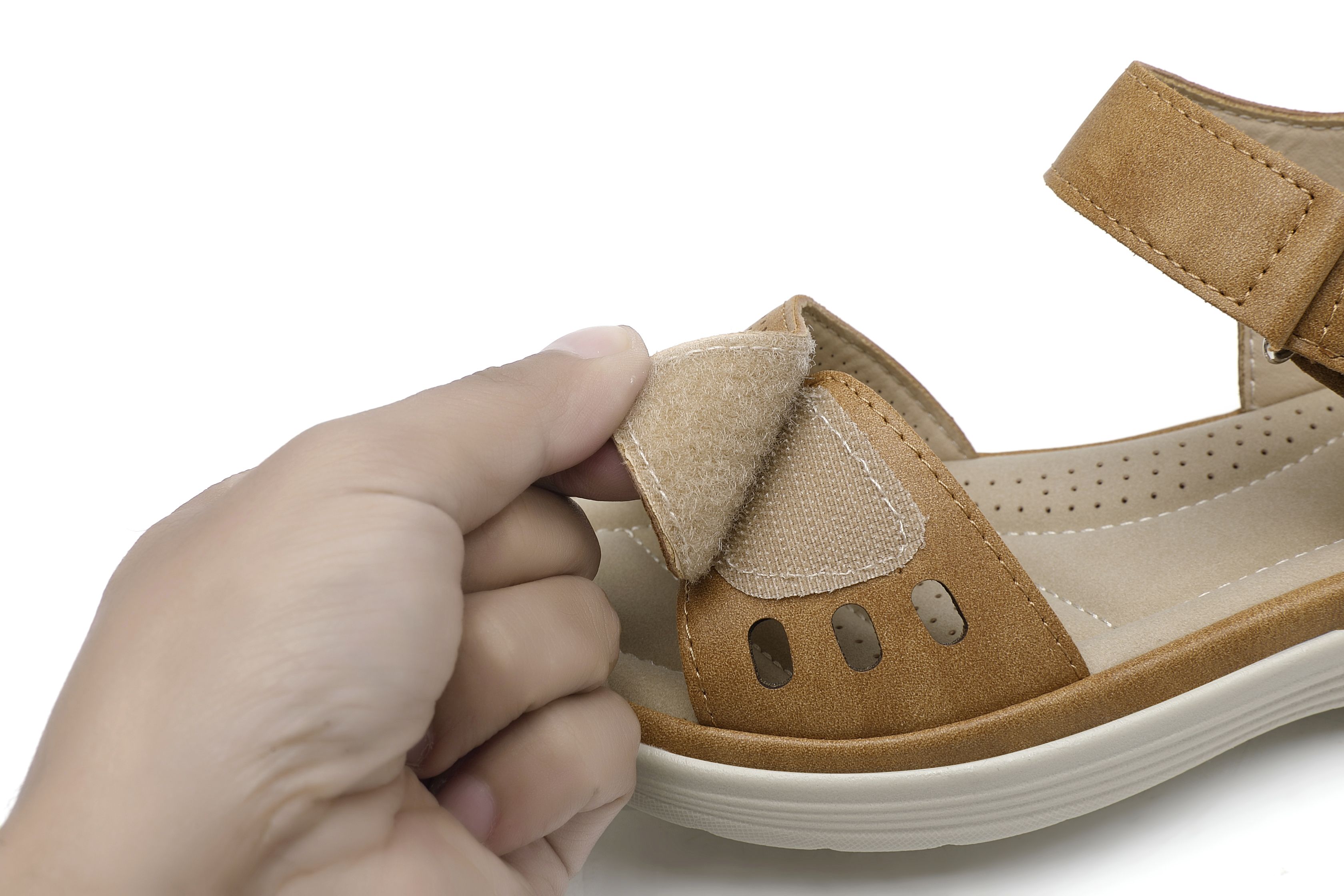 Ivachy Adjustable Strap & Cushioned Hook And Loop Comfort Wedge Sandals In Came