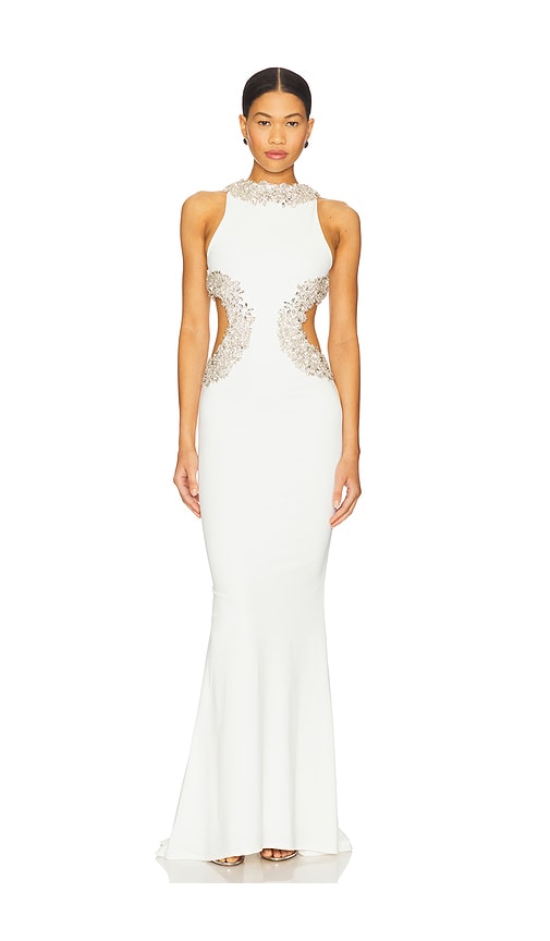 Bronx and Banco Camila Rhinestone Gown in White.  S. Also in