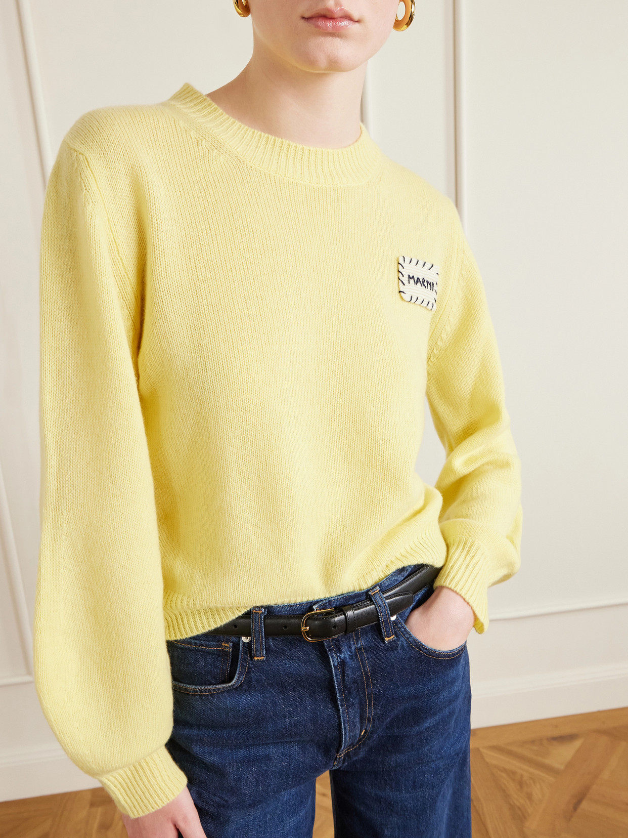 Appliquéd Cashmere Sweater - Yellow