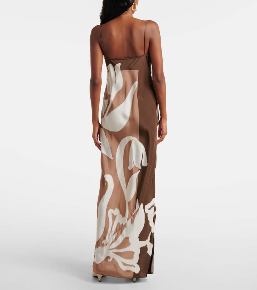 Floral printed silk satin maxi dress