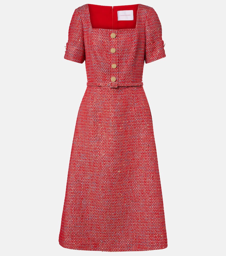 Cotton-blend lamé tweed midi dress