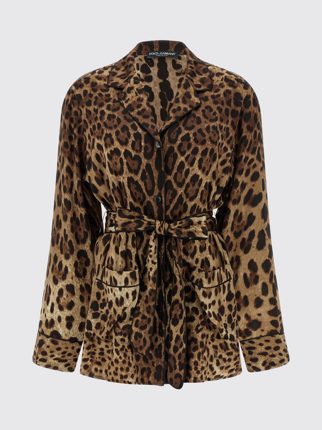 Leopard-print satin pajama shirt - Brown