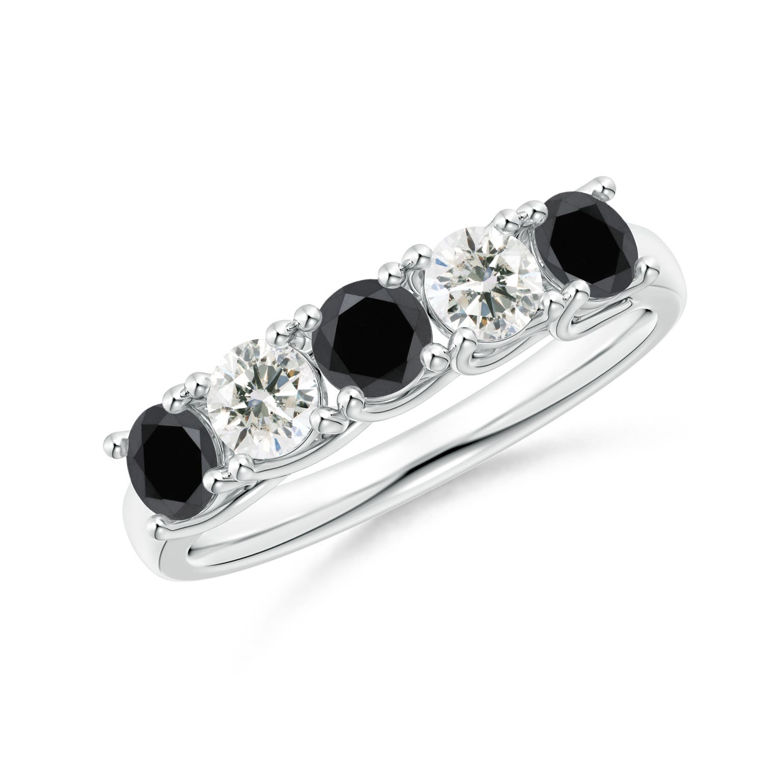 Angara 0.99 Carat Half Eternity Five Stone Enhanced Black and White Diamond Wedding Ring in 18K White Gold