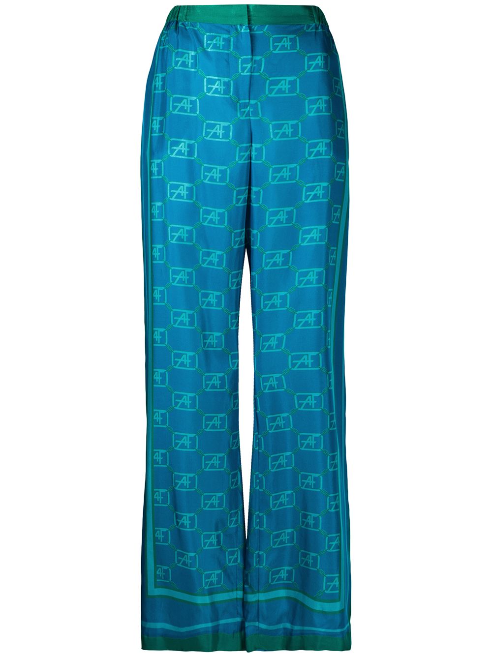 Monogram print wide leg trousers - Blue