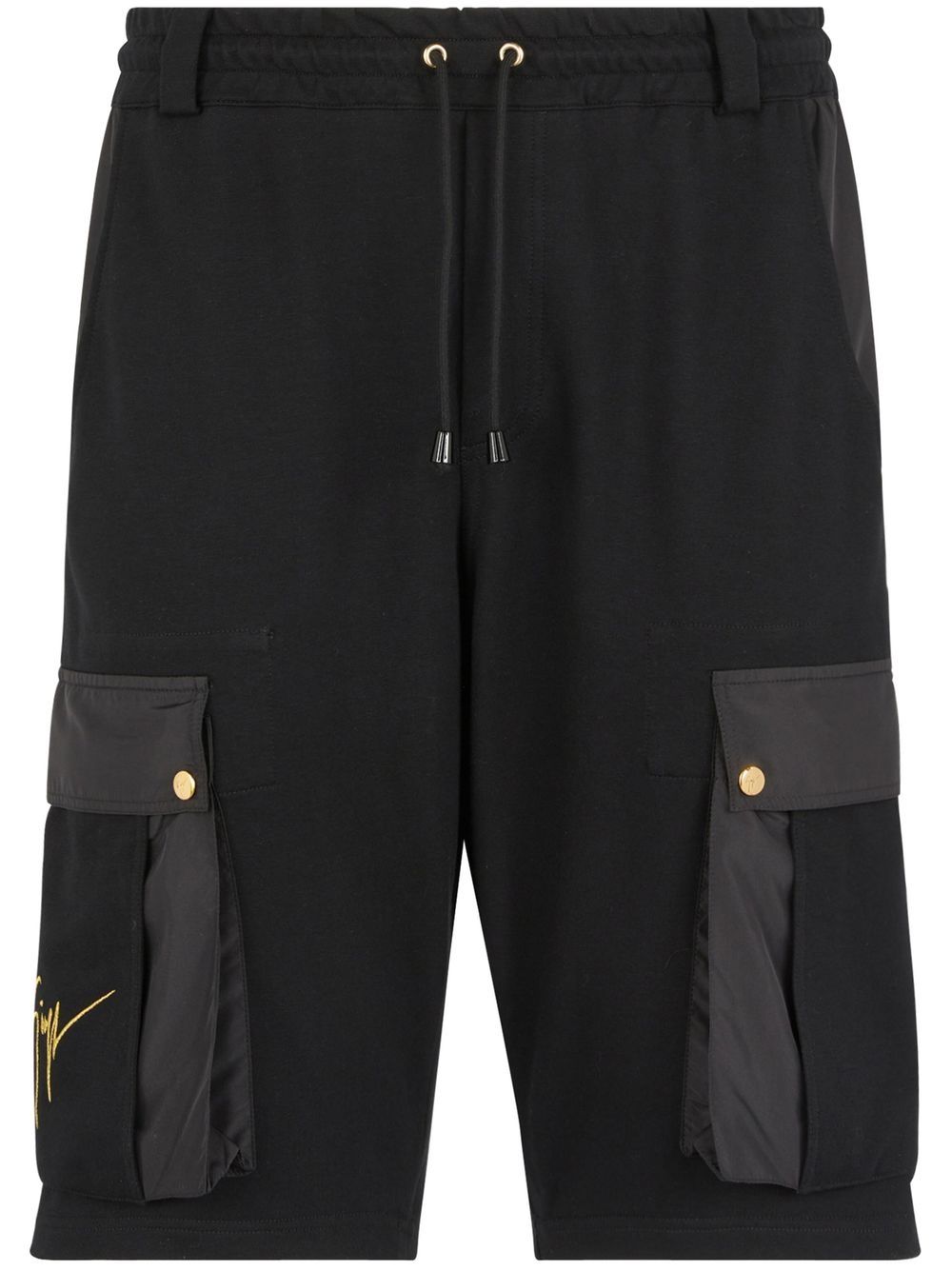 Drawstring multi-pocket Bermuda shorts - Black