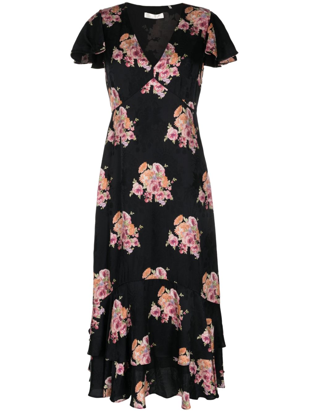 Elowen floral-print midi dress - Black