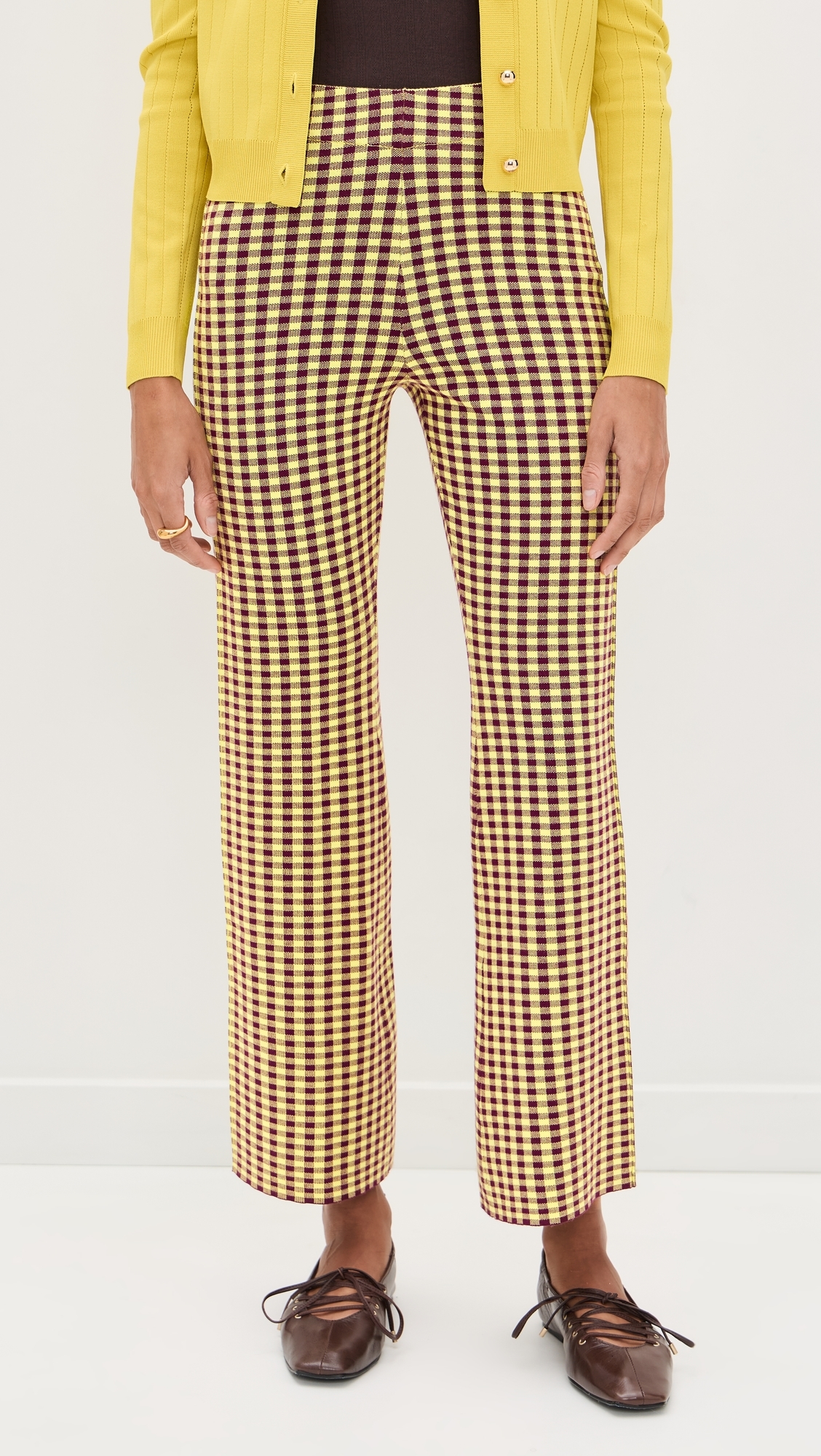 Gingham Flare Pants Burgundy/Citrine