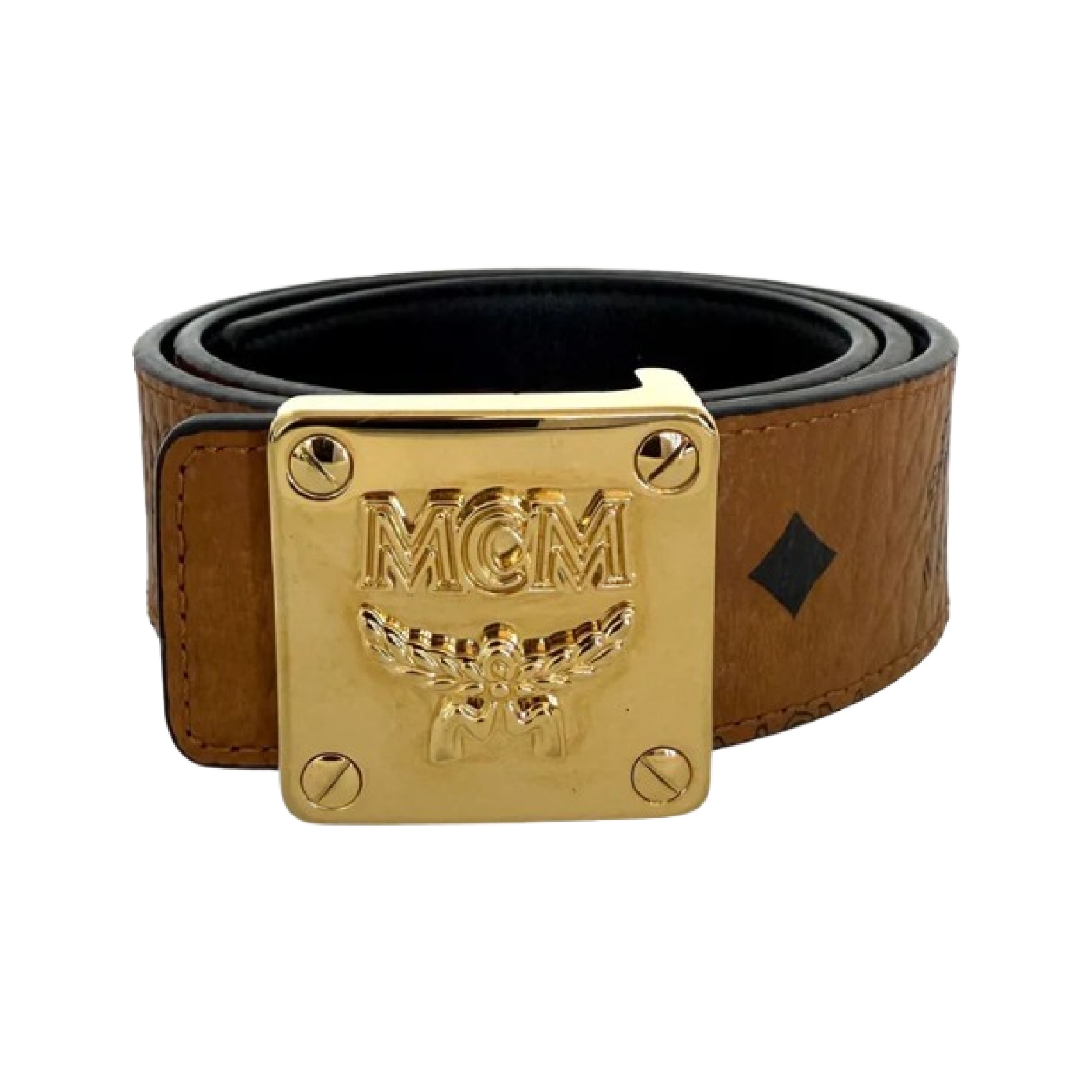 MCM Cognac Brown Coated Canvas Reversible Belt