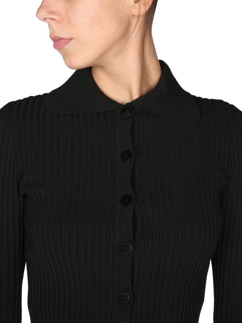 Black Knitted Shirt Collar Sweater