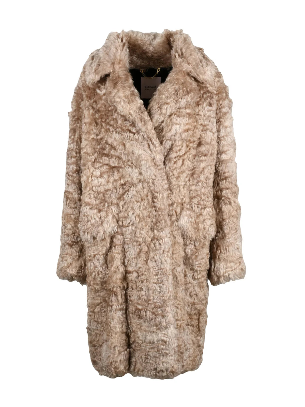 Beige Curly Mohair Wool-Blend Double-Breasted Coat