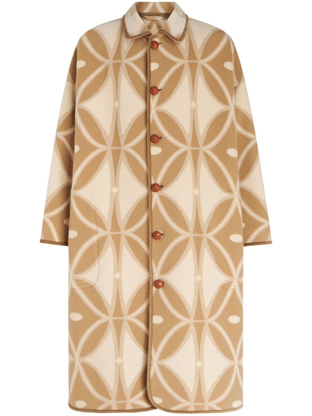 Geometric-pattern wool jacquard coat - Neutrals