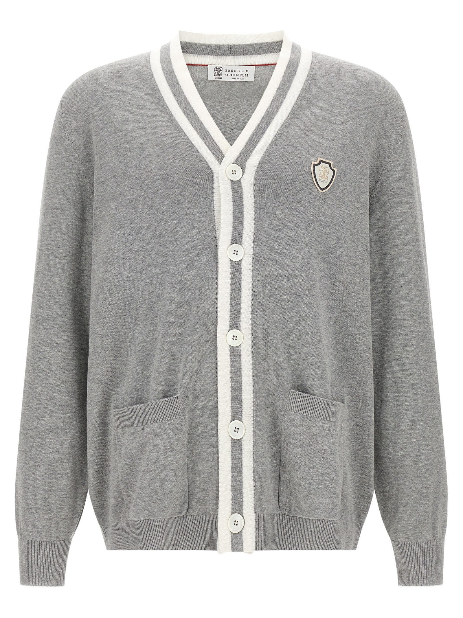 Cotton V-Neck Cardigan — Gray