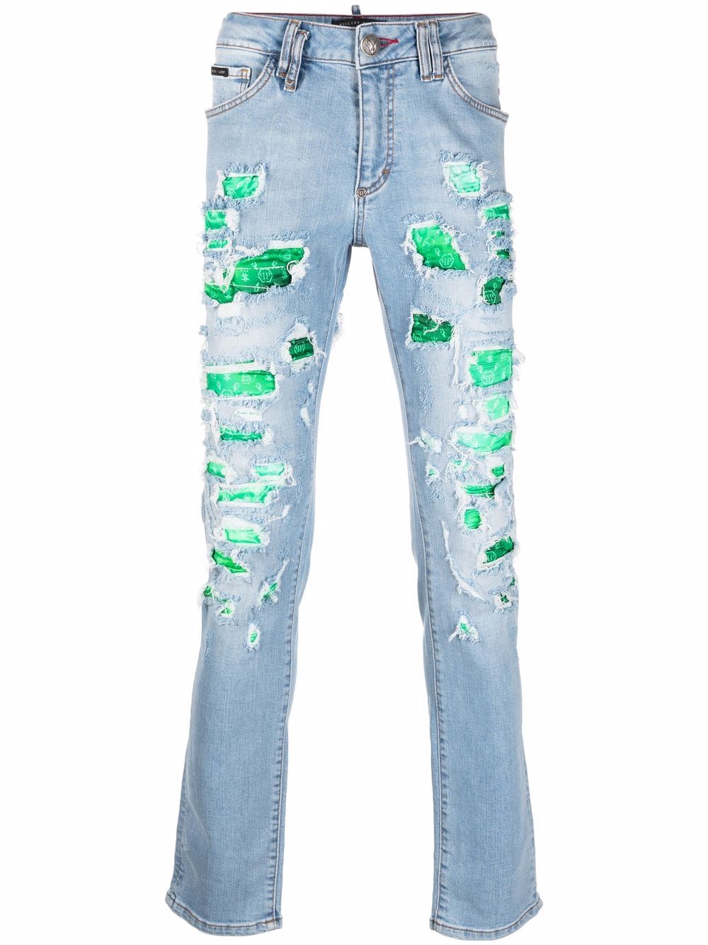 Ripped-effect slim-fit jeans - Blue