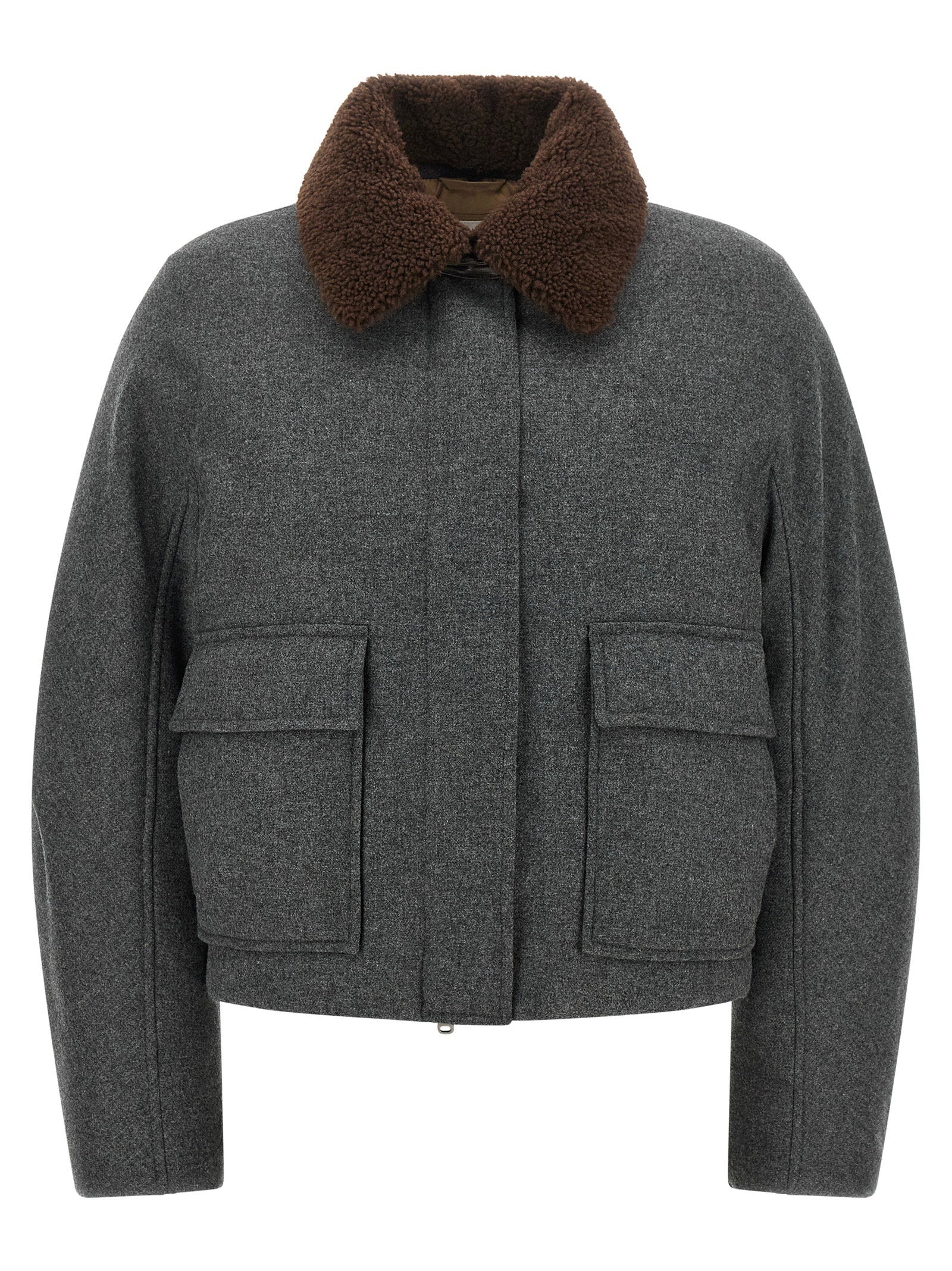 Shearling Collar Wool-Cashmere Jacket — Charcoal