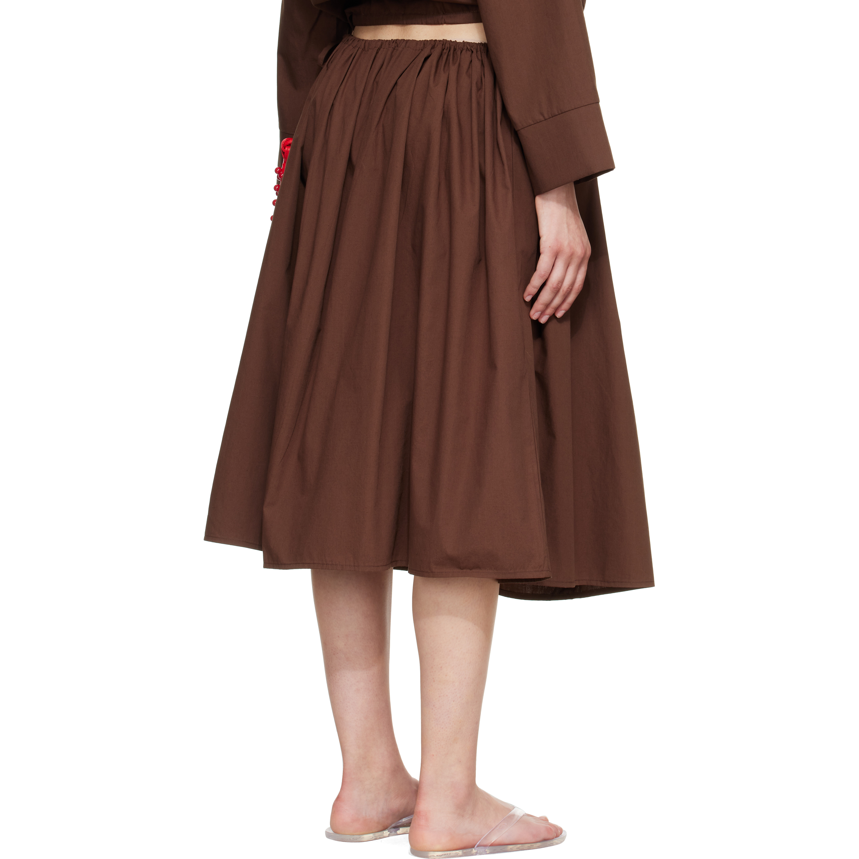 Brown Tie Midi Skirt