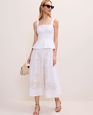 Ann Taylor Embroidered Peplum Flare Midi Dress
