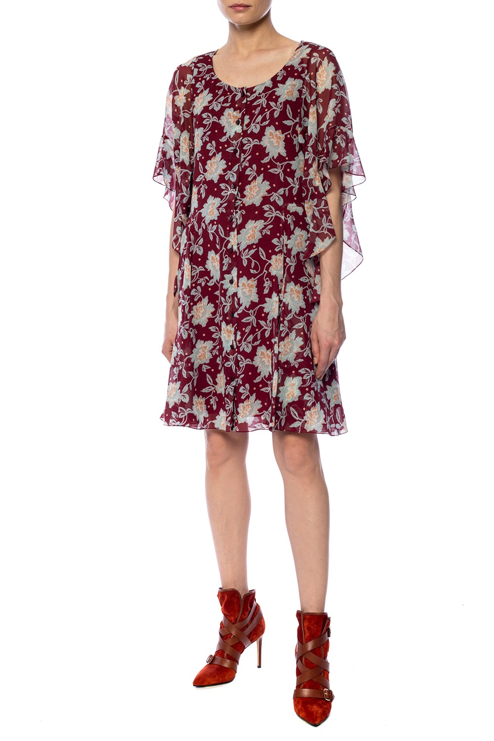 Floral-printed Dress, Women's, Burgundy