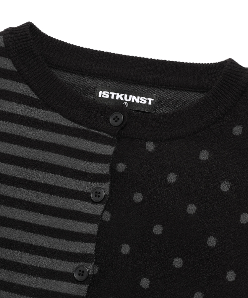 DOT STRIPE KNIT CARDIGAN_BLACK
