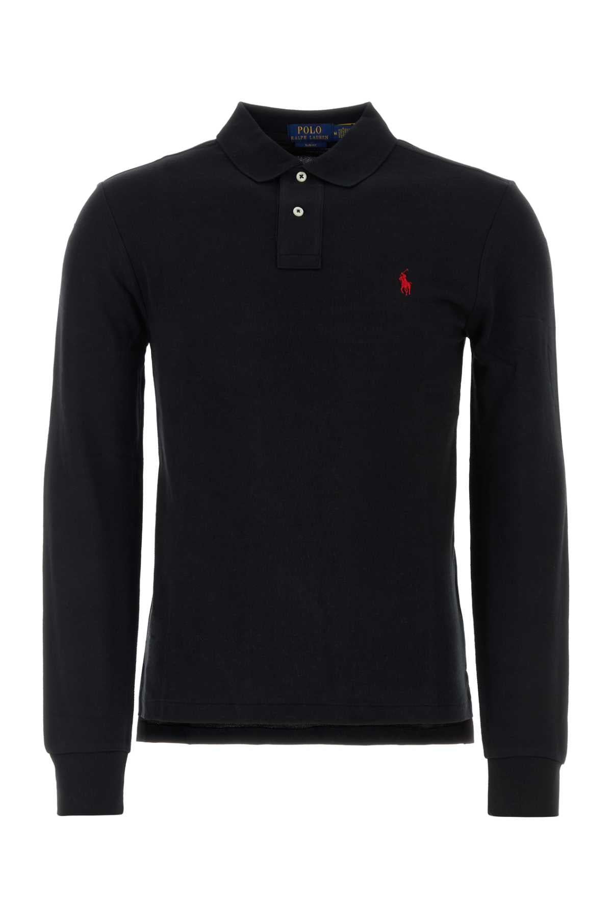 Long-Sleeve Piquet Cotton Polo — Black