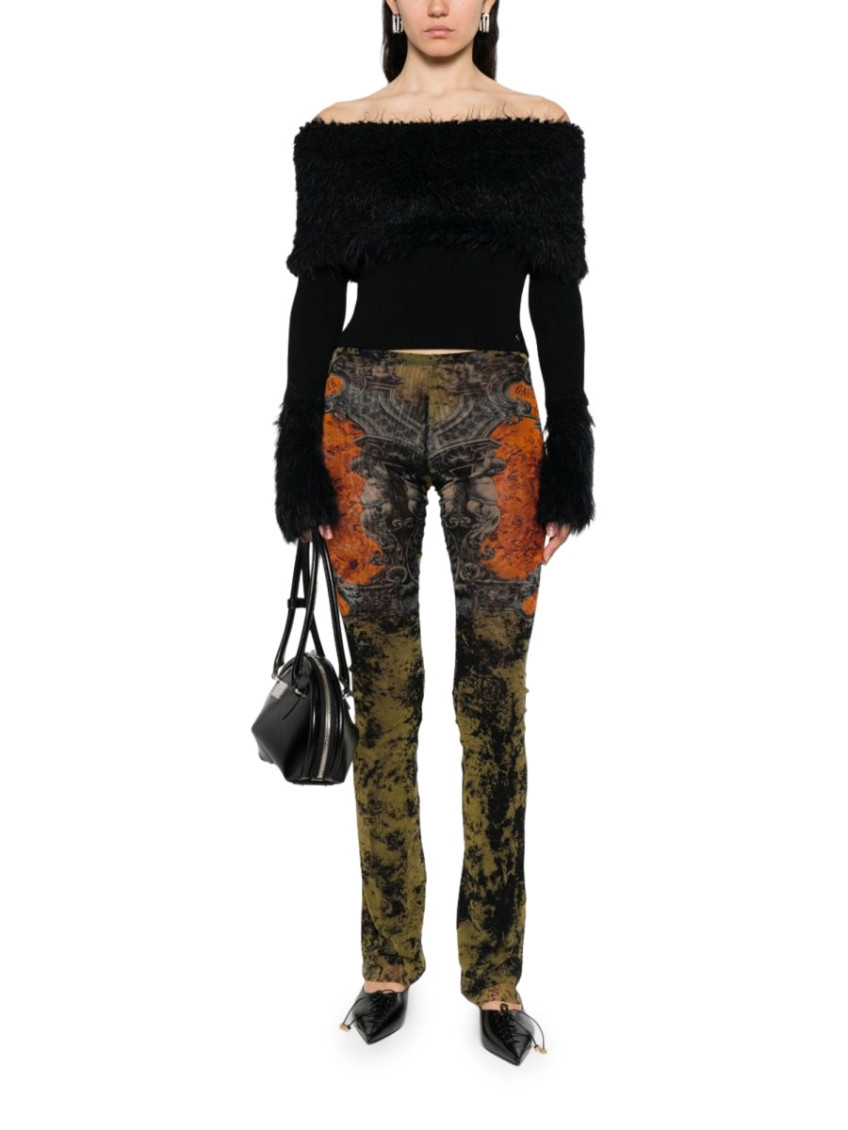 Jean Paul Gaultier - knitwear with off-the-shoulder design and faux fur tri