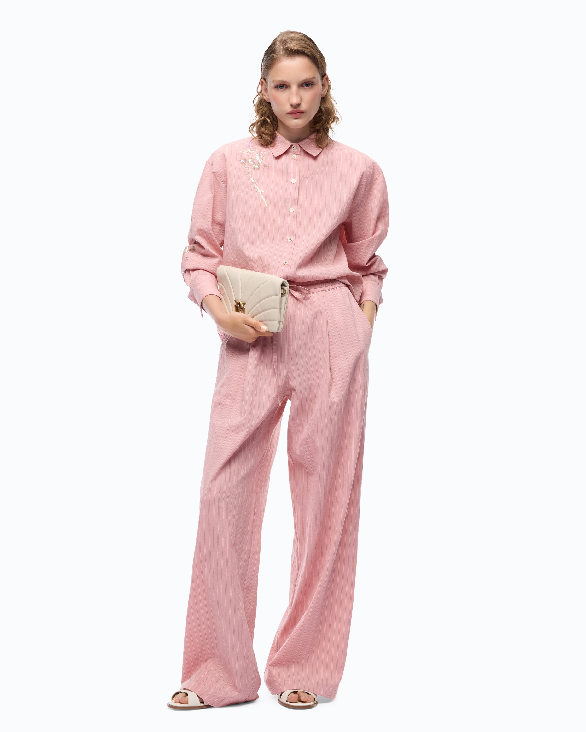 Striped trousers with drawstring waist - L