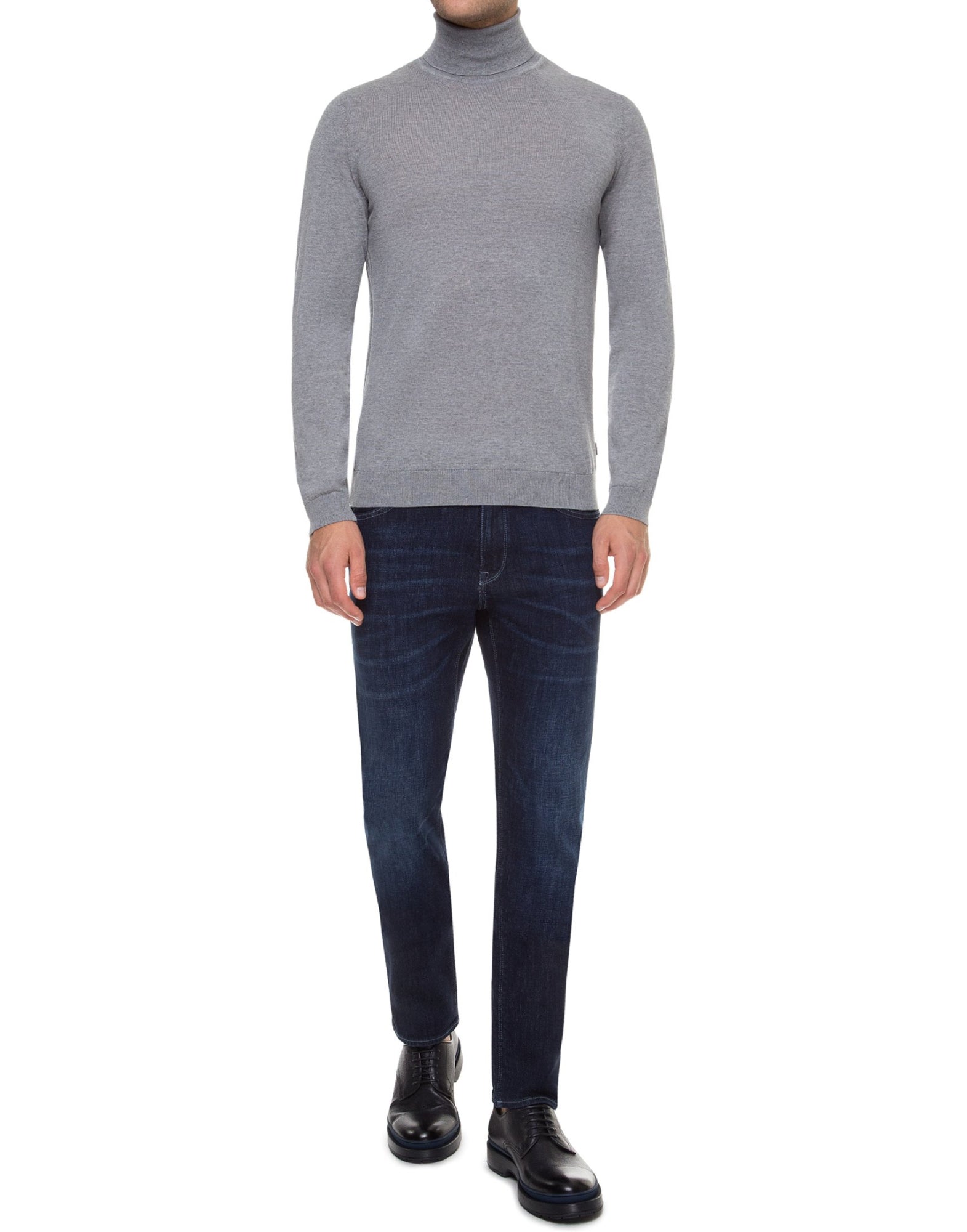 Virgin Wool Turtleneck Sweater — Gray