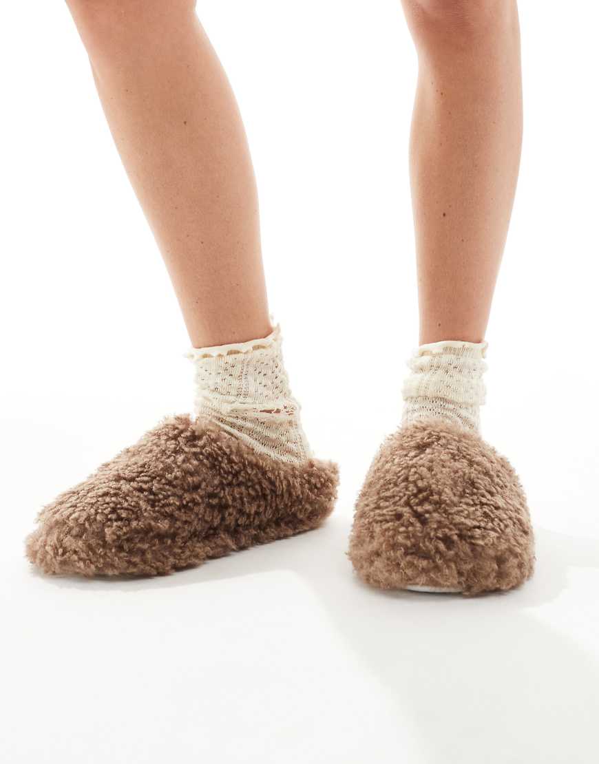 Cozy borg mule slippers in mocha-Brown