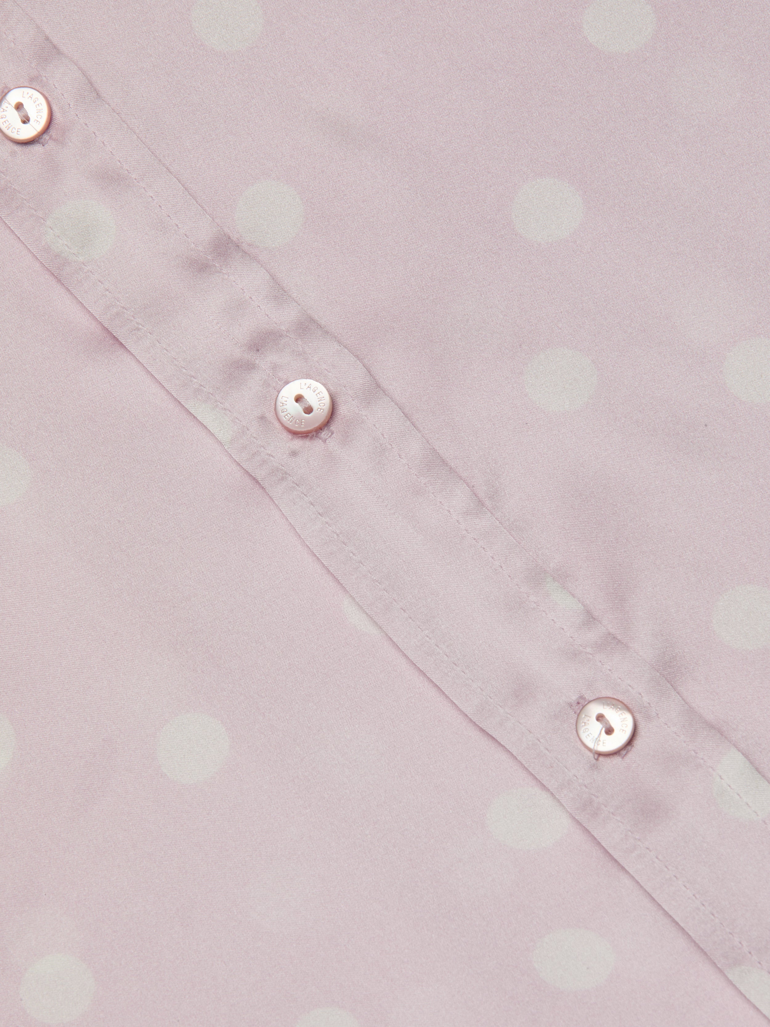 Ellah Silk Blouse Top In Icy Lilac/ivory Polka Dot