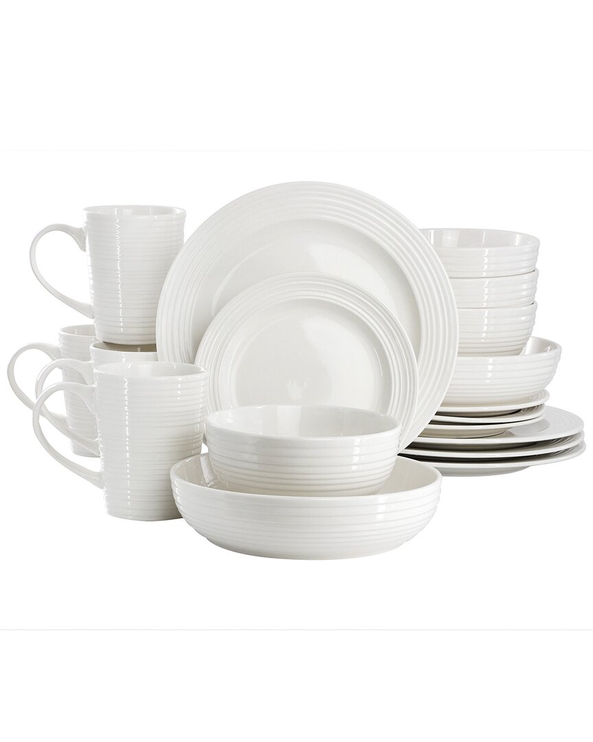 Nikki 18pc Ribbed Porcelain Dinnerware & Serving Bowl Set