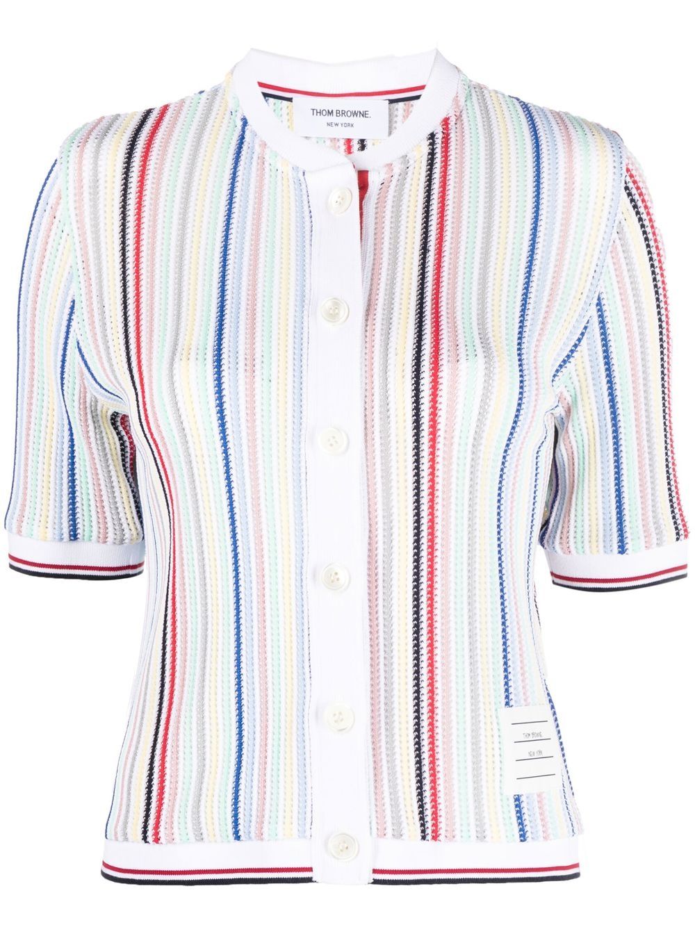Striped short-sleeve cardigan - White