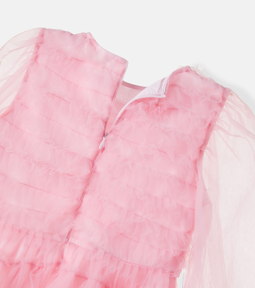Cape-detail ruffled tulle dress
