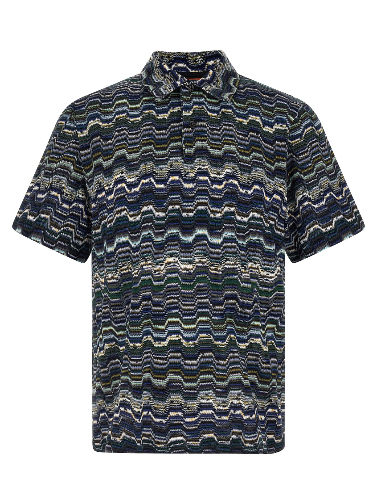 Zig-Zag Jacquard Cotton Polo Shirt — Navy
