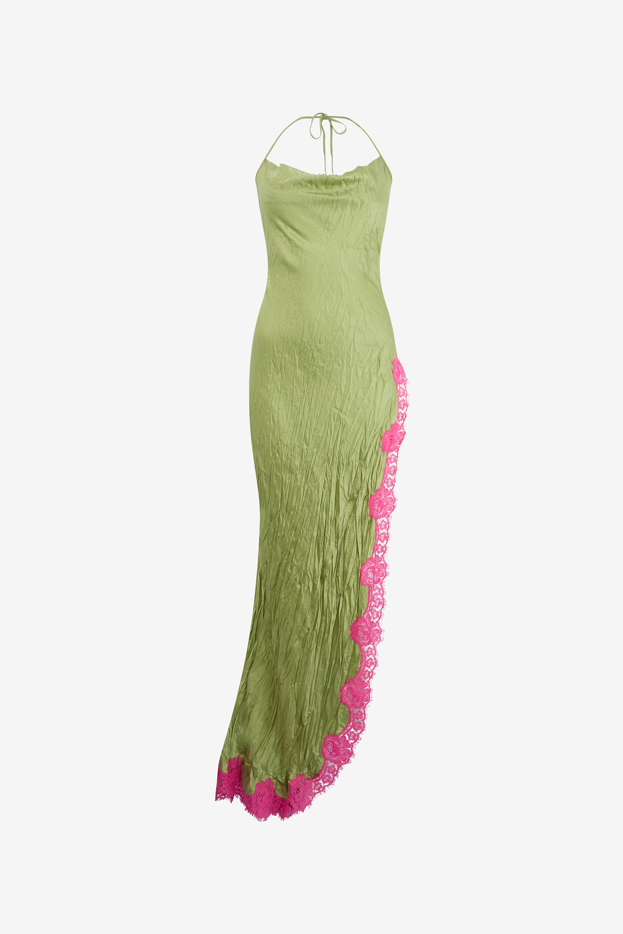 Long Silk Dress With Lace Detail