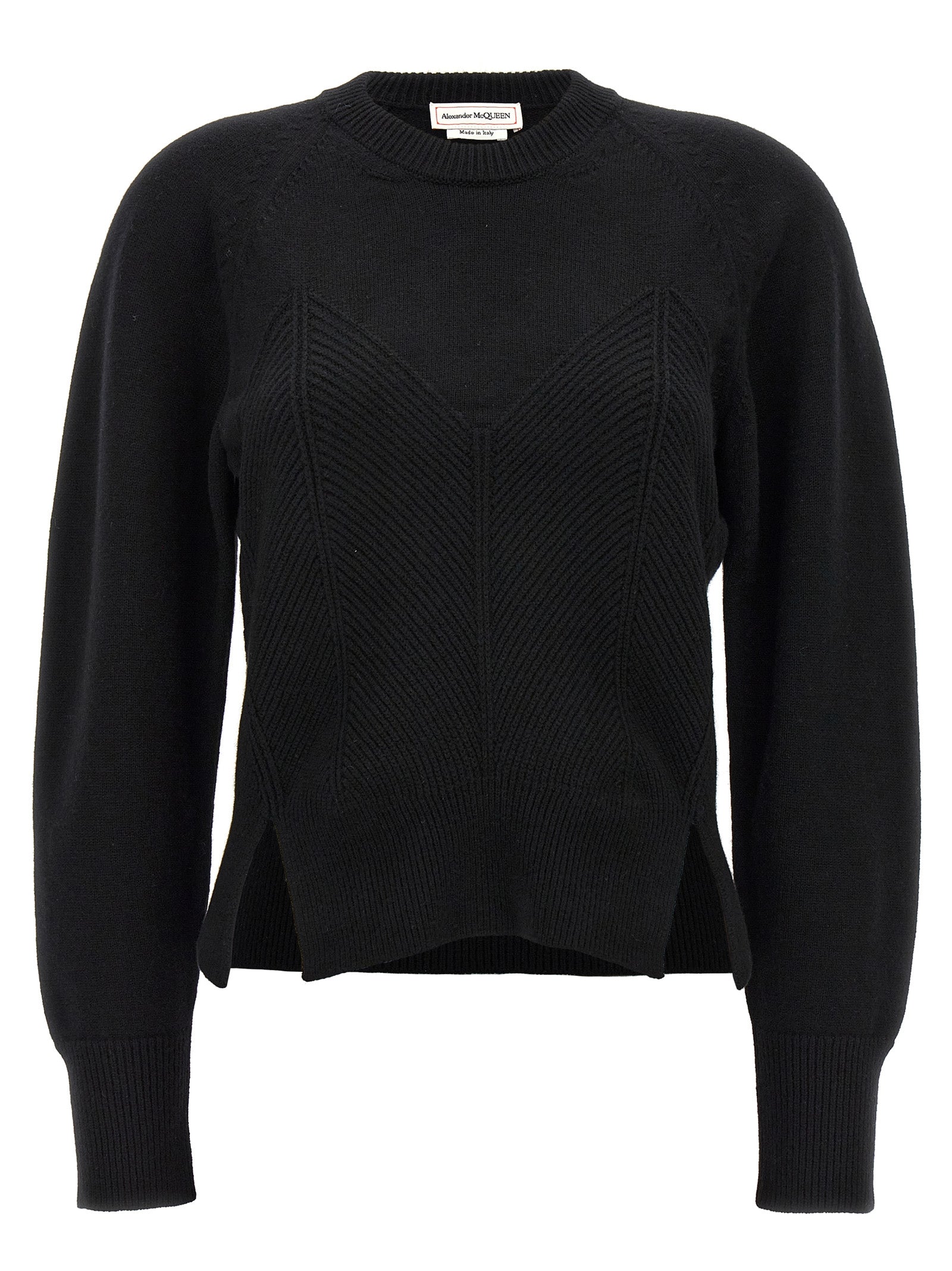 Chevron-Textured Wool-Cashmere Sweater — Black