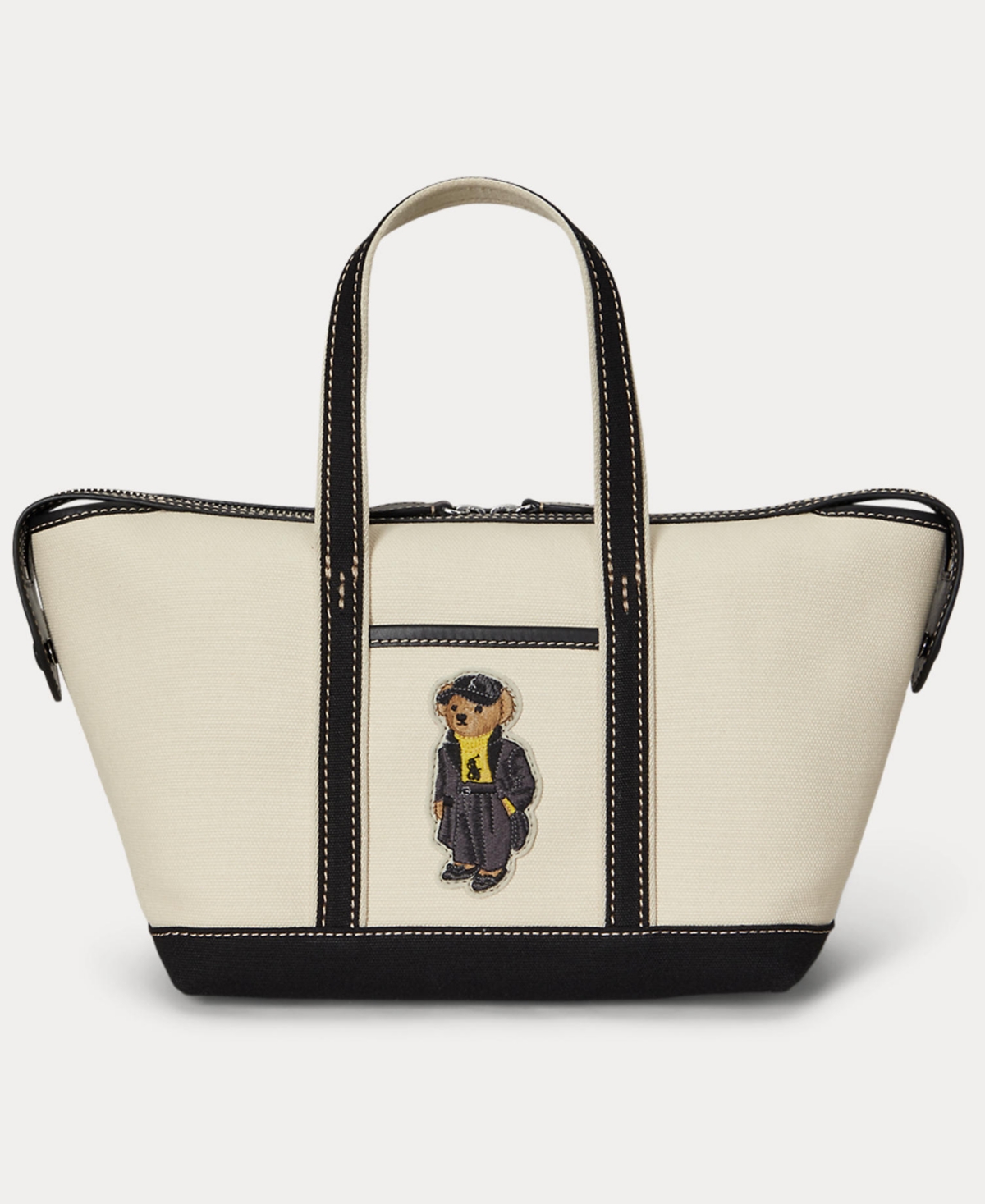 Holiday Bear Canvas Mini Shopper Tote - Ecru/Black