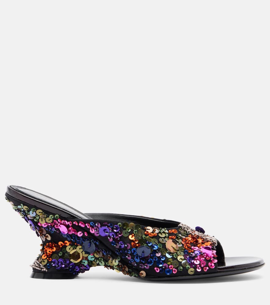 75 sequined leather wedge mules