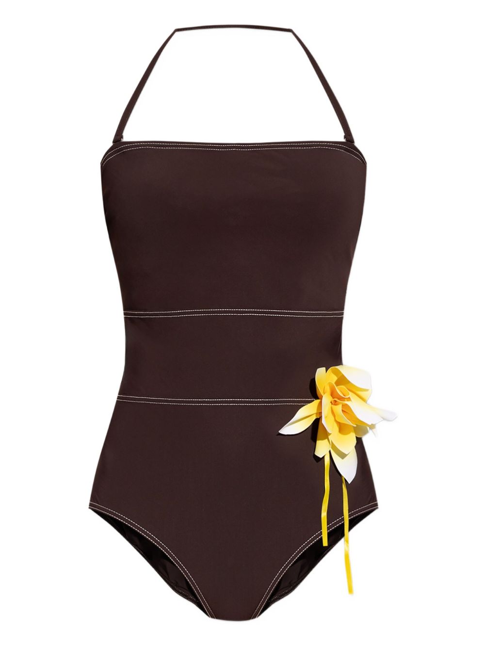 Halter neck floral appliqué swimsuit - Brown