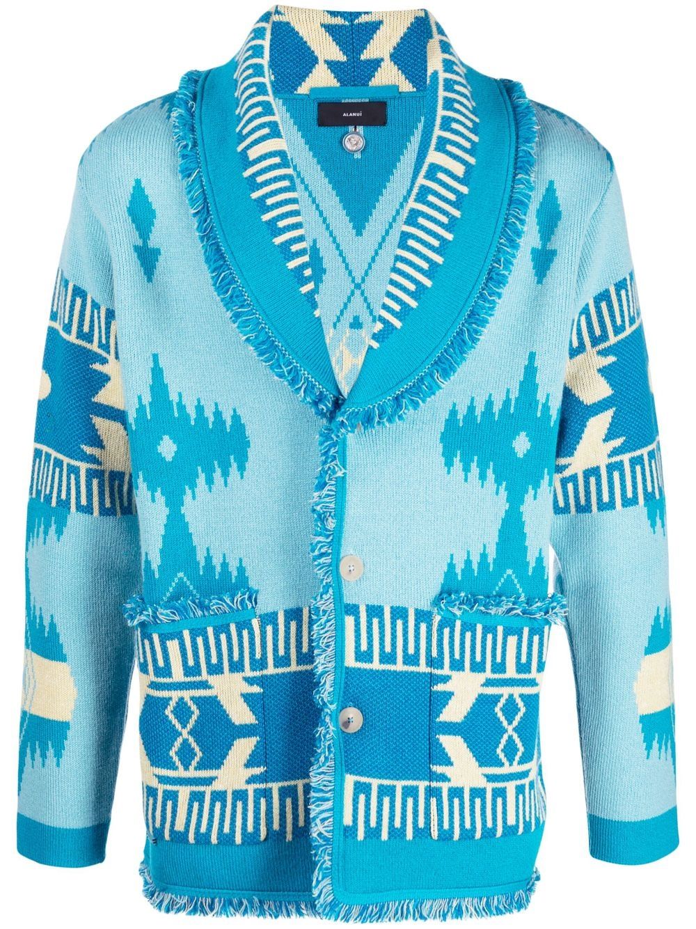 Cotton-linen jacquard cardigan - Blue