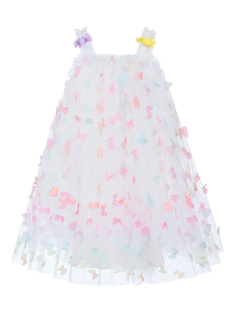 Butterfly-embellished ruffled dress - White