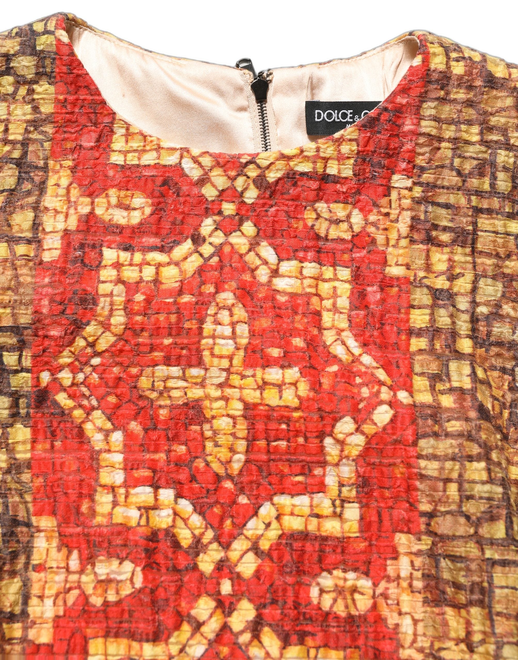 Mosaic Print Wool Dress — Red
