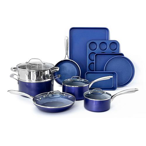 Blue 15pc Nonstick Pots & Pans Cookware and Bakeware Set