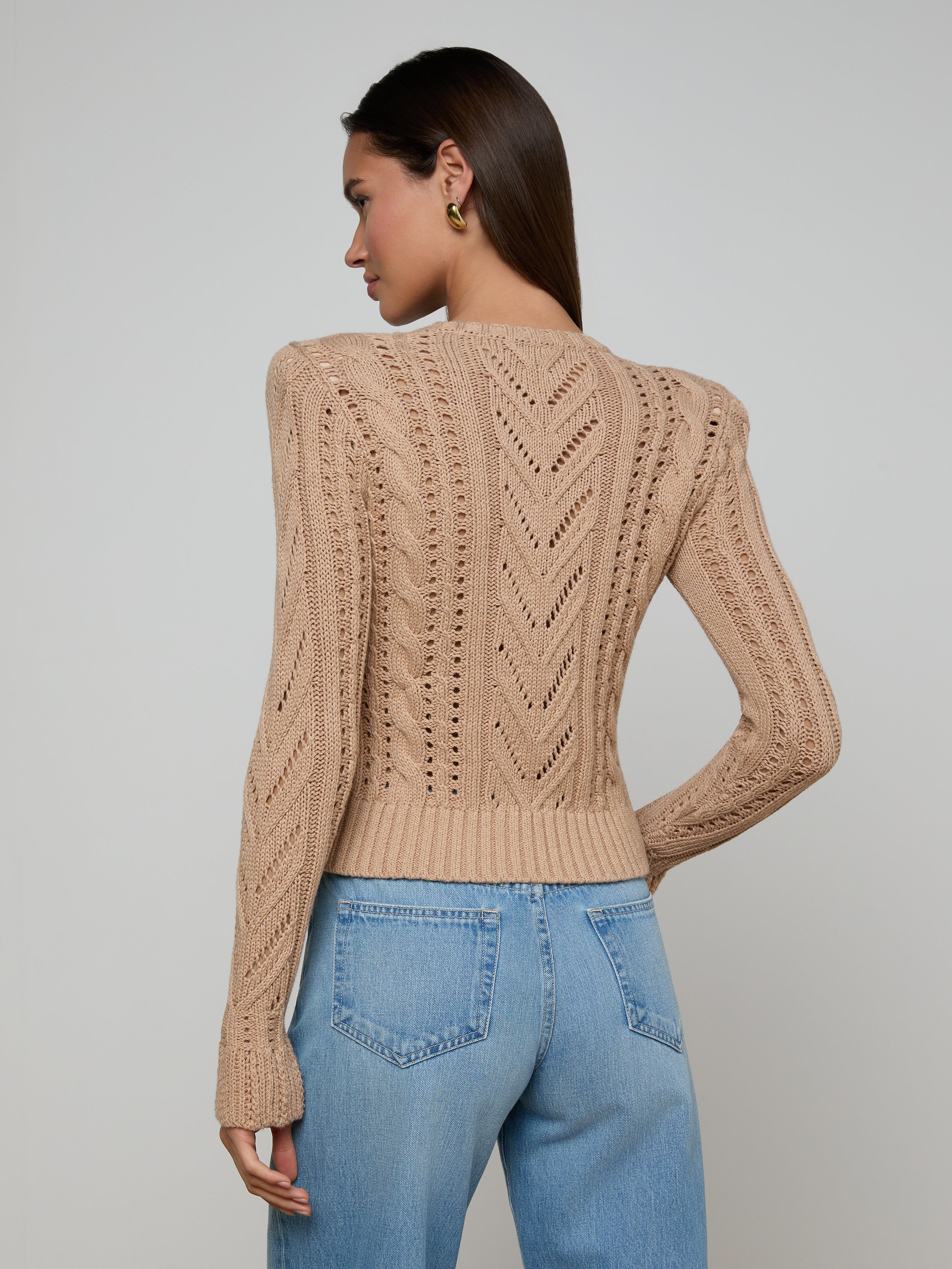 Mio Cabled Pullover In Soft Camel
