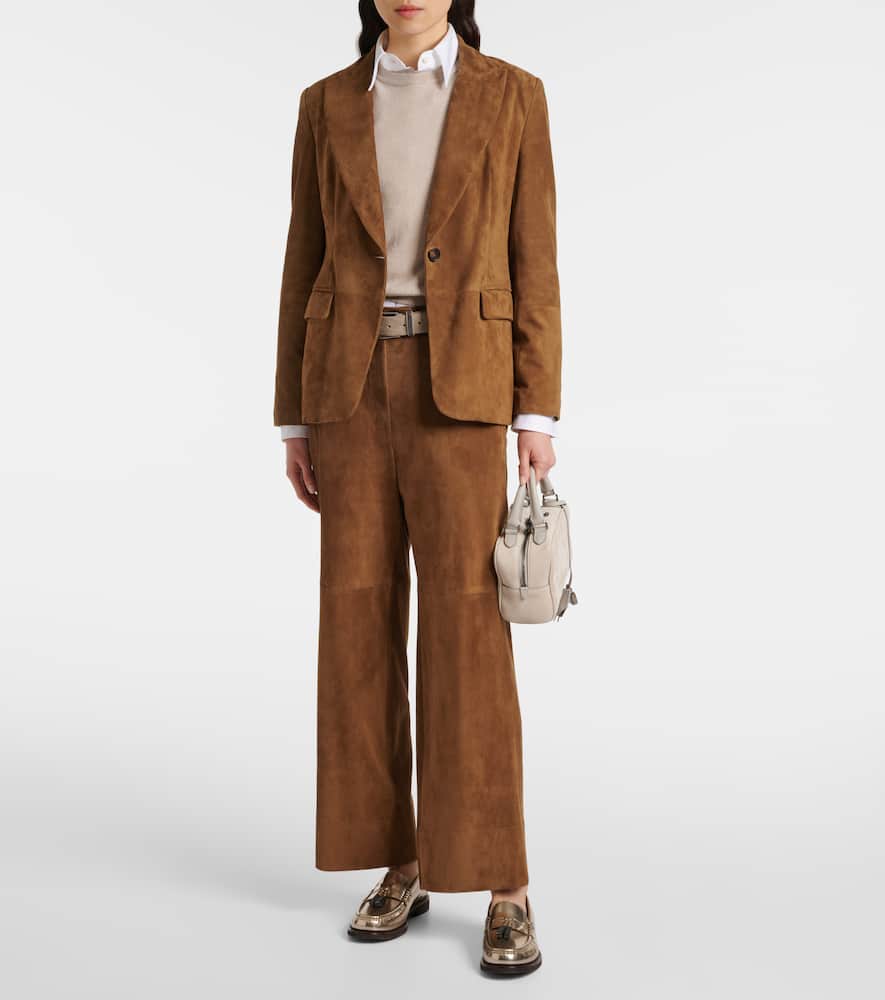 Mid-rise suede wide-leg pants
